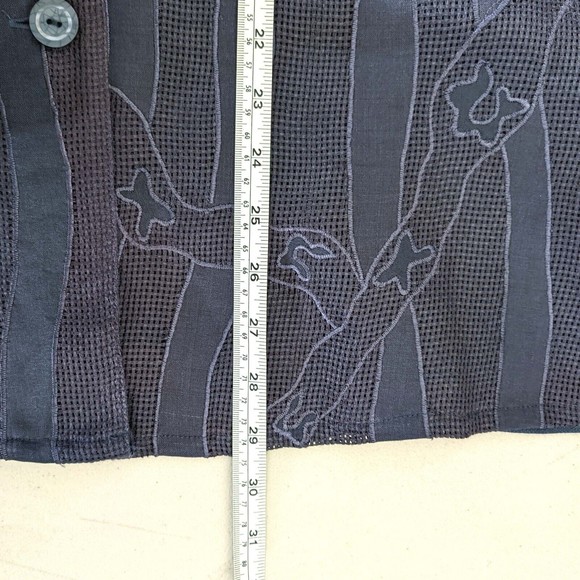 Ann Gerlin Womens 12 Blue Linen Mesh Applique Button Front Top - Picture 7 of 7